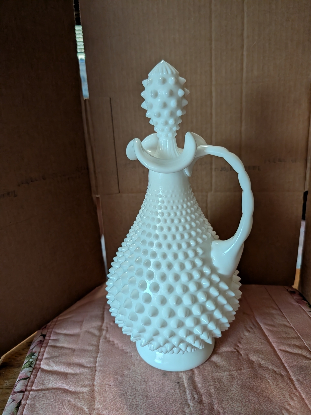 Vintage Fenton Milk Glass Hobnail Wine Decanter